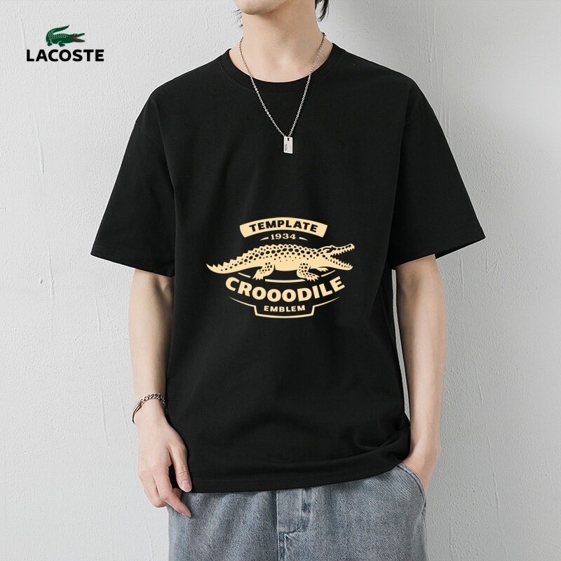 Lacoste200g ผ้าฝ้ายแขนสั้นฤดูร้อนสไตล์ใหม่เสื้อยืดใหม่ผู้ชายผู้หญิงเสื้อยืด 100 ผ้าฝ้ายแท้คุณภาพสูง 