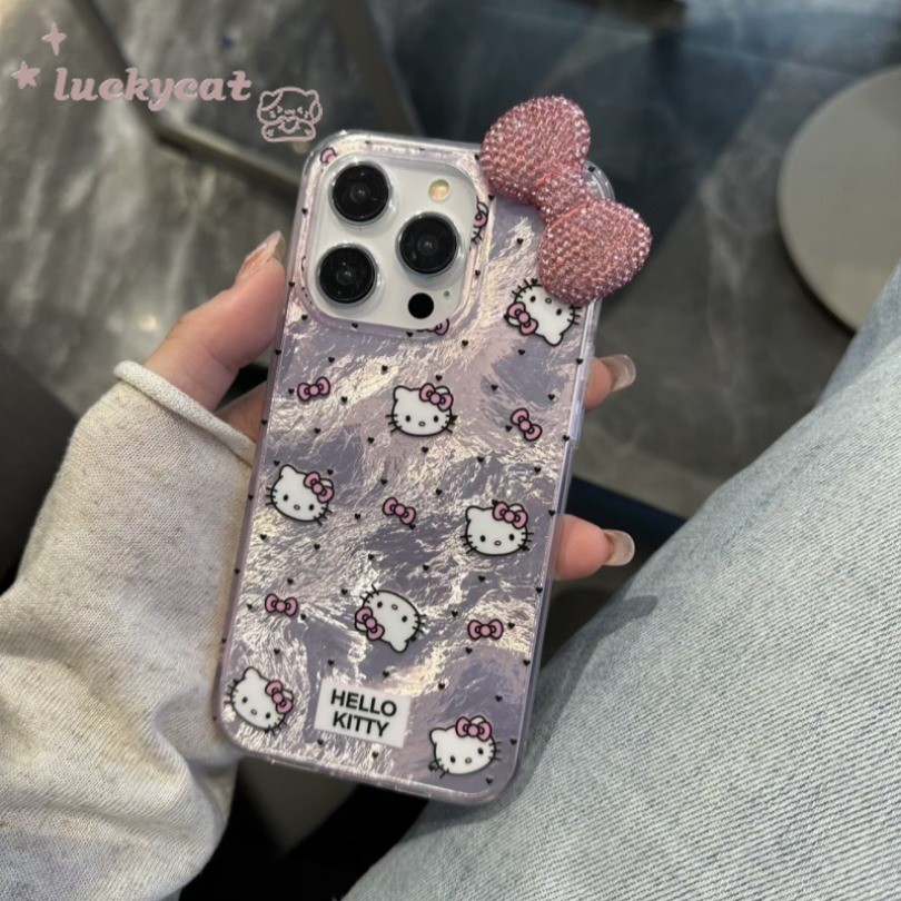 Iphone 16 15 14 13 12 11 Pro Max X Xr Xs Max 7 8 Plus SE2020 เคสโทรศัพท์ Ins Black Heart KT Cat Sweet Diamonds Bow Clear Soft Cover