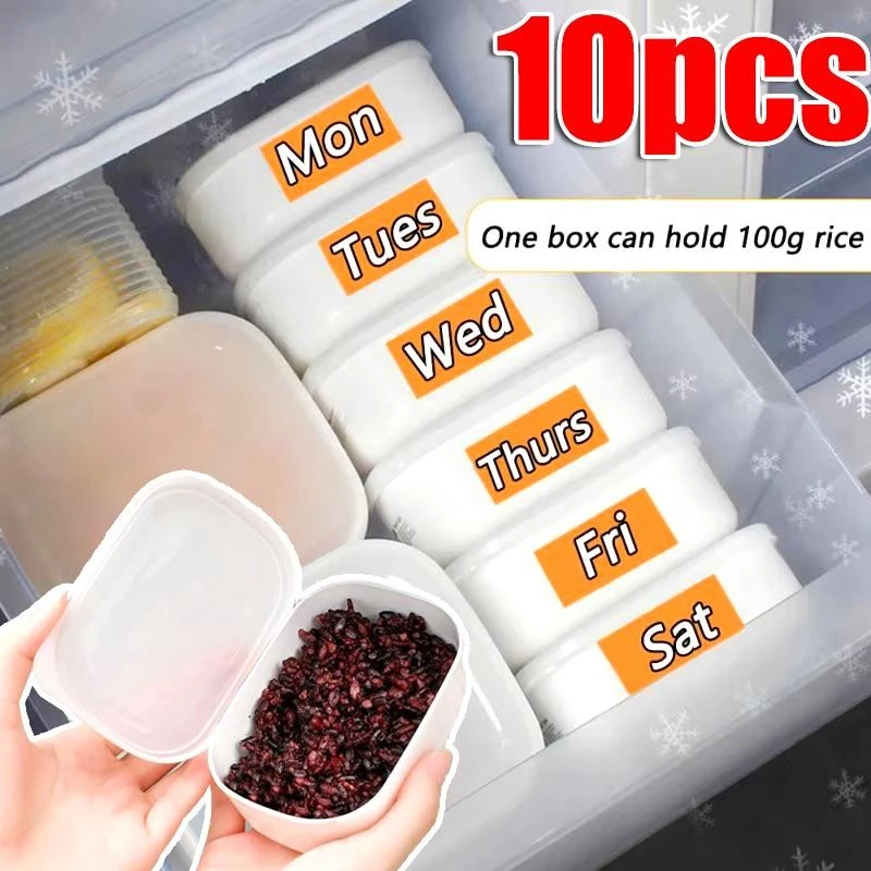 กล่องบรรจุภัณฑ์ย่อยข้าว 10 ชิ้น - กล่องเก็บของป้องกันแบคทีเรียในตู้เย็นแช่แข็ง - ภาชนะเก็บเฉพาะเกรดอาหาร