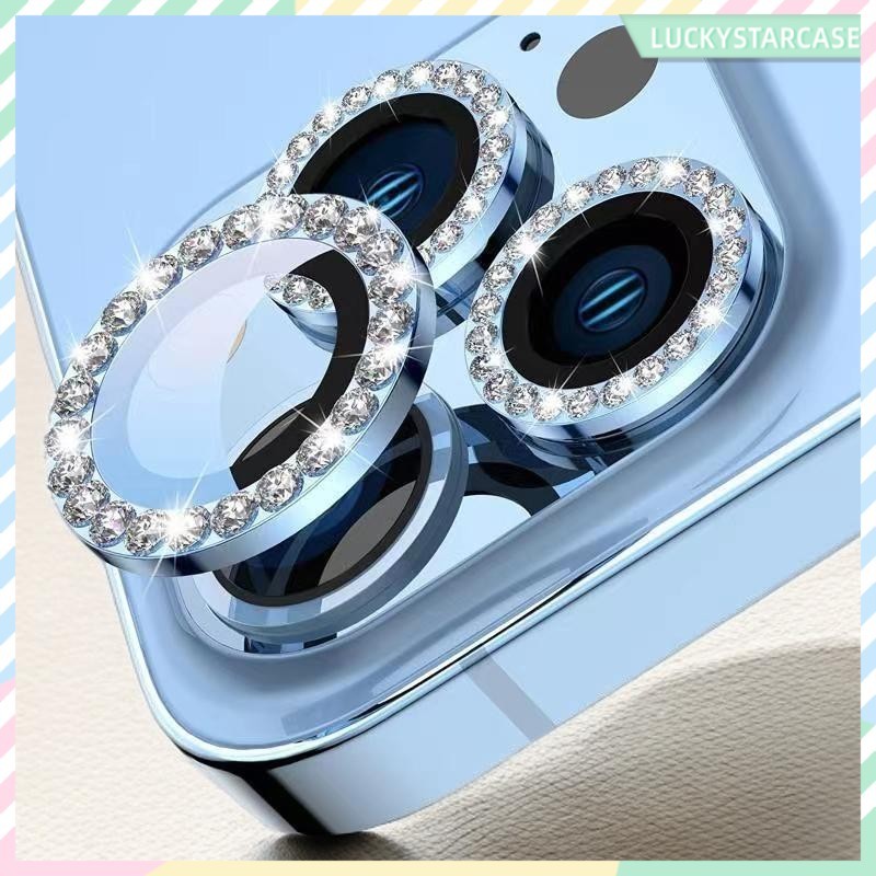 ป้องกันเลนส์กล้อง ประดับกลิตเตอร์ พร้อมกระจกนิรภัย For iPhone 15 14 13 12 11 16 Pro Max 12Mini 7 8 Plus ฟิล์มกล้องสำหรับ
