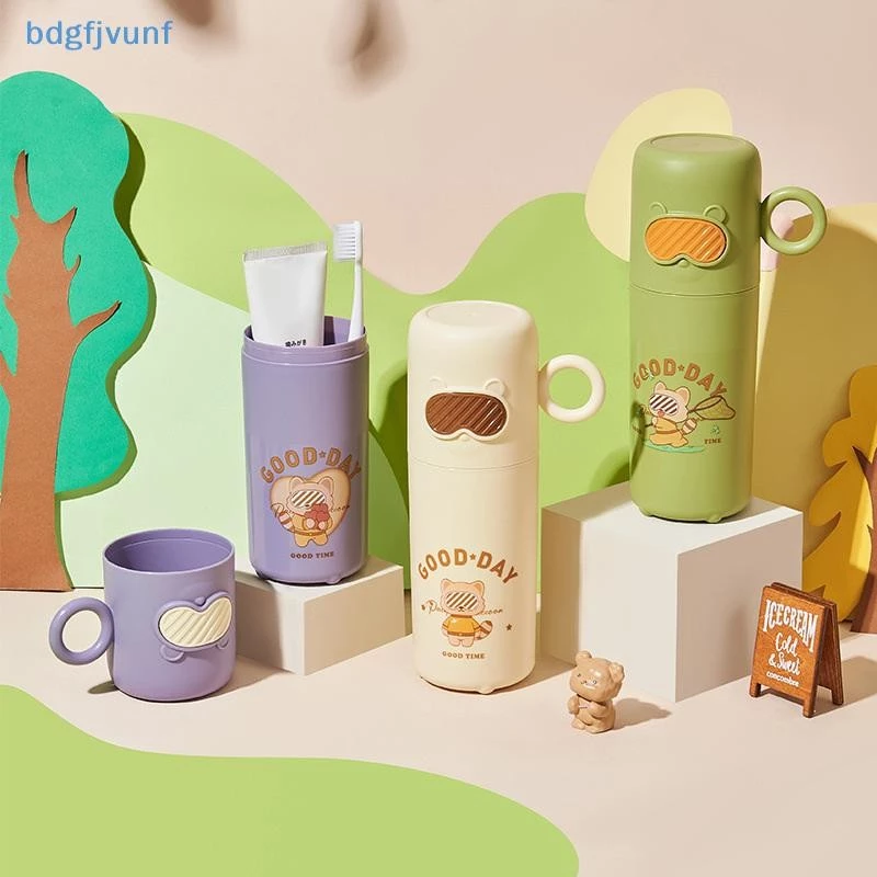 BDGF Creative Little Raccoon ล้างถ้วย Home Travel กล่องแปรงสีฟันแบบพกพาน่ารักแว่นตาหมีแปรงสีฟันกล่อง TH