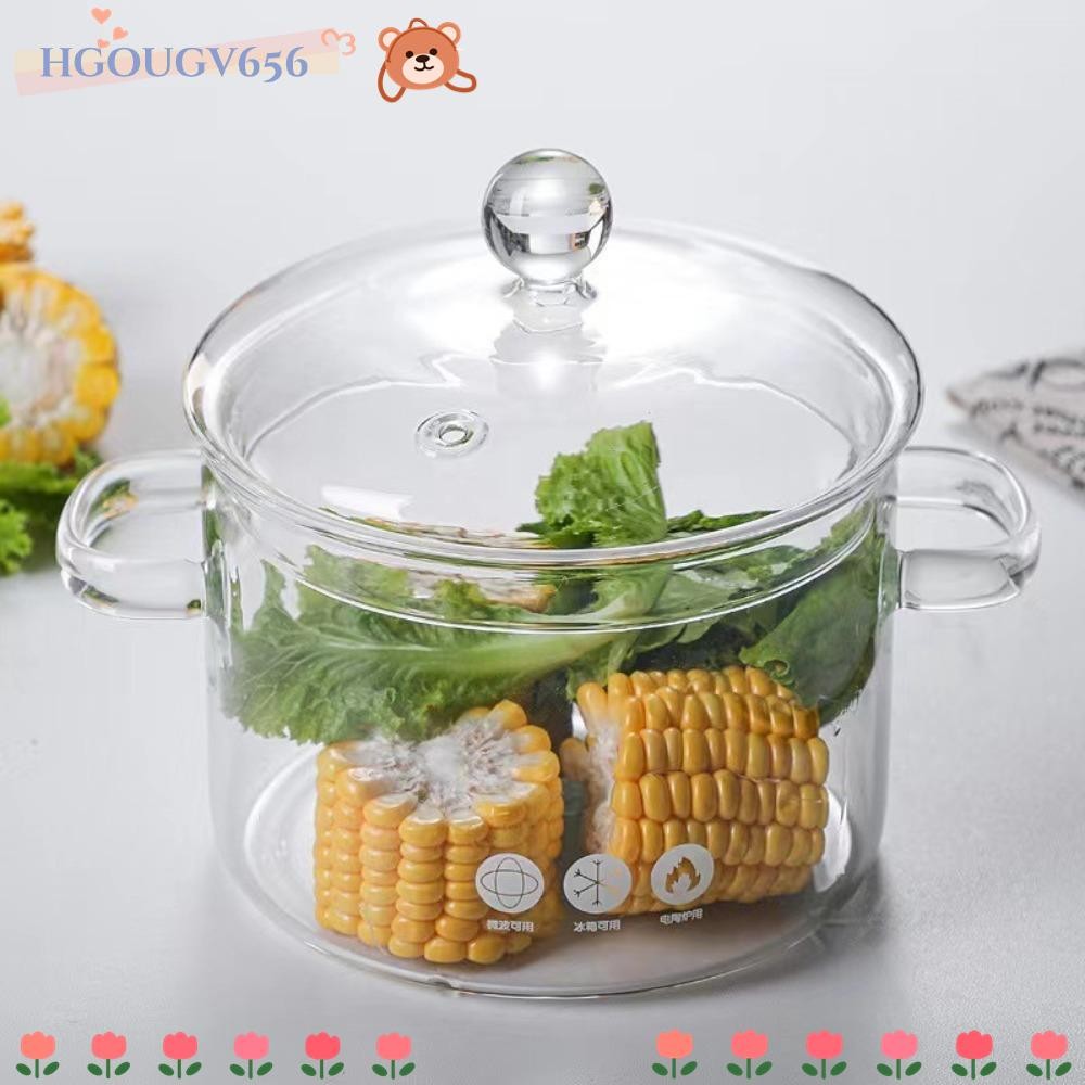 HGOUGV656 ชามหม้อซุปสตูว์แก้ว Borosilicate สูง 1350/1900ml กระทะแก้ว, อเนกประสงค์พร้อมที่จับทนความร้อนพร้อมฝาปิดทําอาหารหม้อเตาแม่เหล็กไฟฟ้าแก๊ส