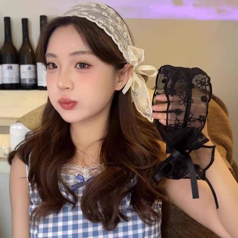 สีดําสีขาวลูกไม้ Bowknot Hairbands Headwear เครื่องประดับผม