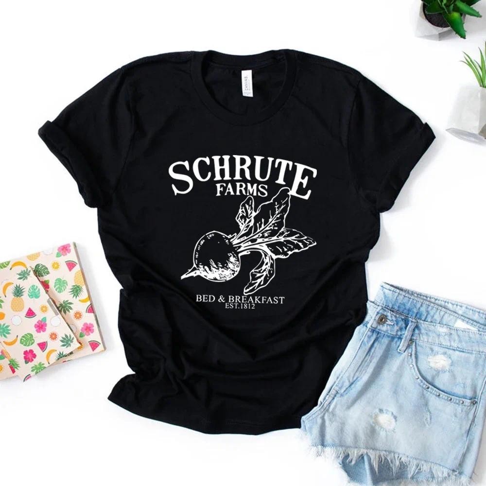 Schrute Farms เสื้อฤดูร้อนสบายๆ Schrute Farms เตียงและอาหารเช้า Plus ขนาดผู้หญิงเสื้อยืดตลก Dwight T