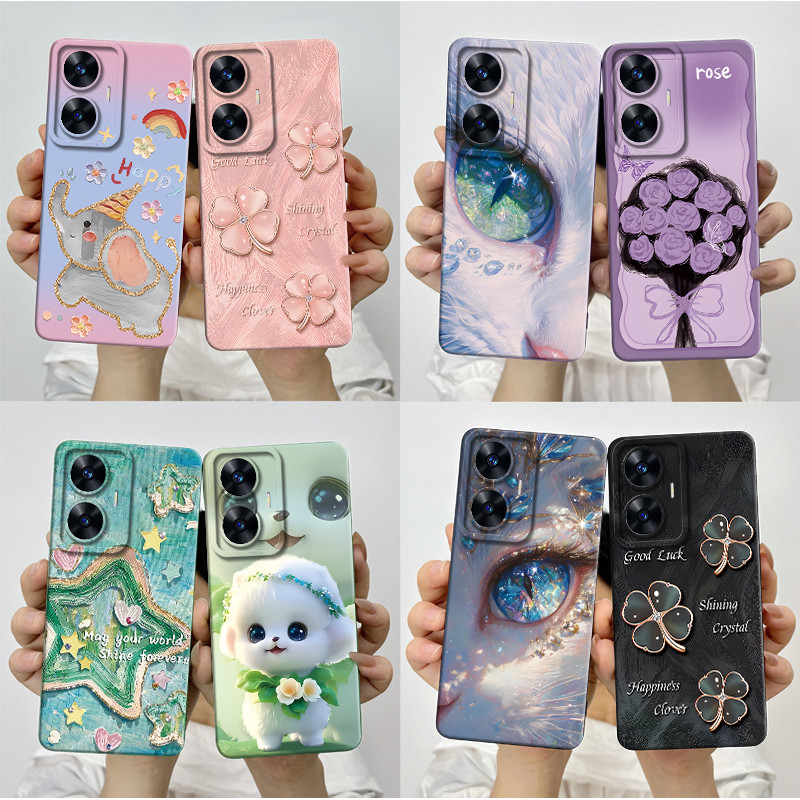 สําหรับRealme C55 RMX3710 2023 กรณีความงามสวยผีเสื้อดอกไม้ซิลิโคนกันกระแทกนุ่มTPUโทรศัพท์ปกหลังสําหรับRealmeC55 C 55 ปลอกเชลล์