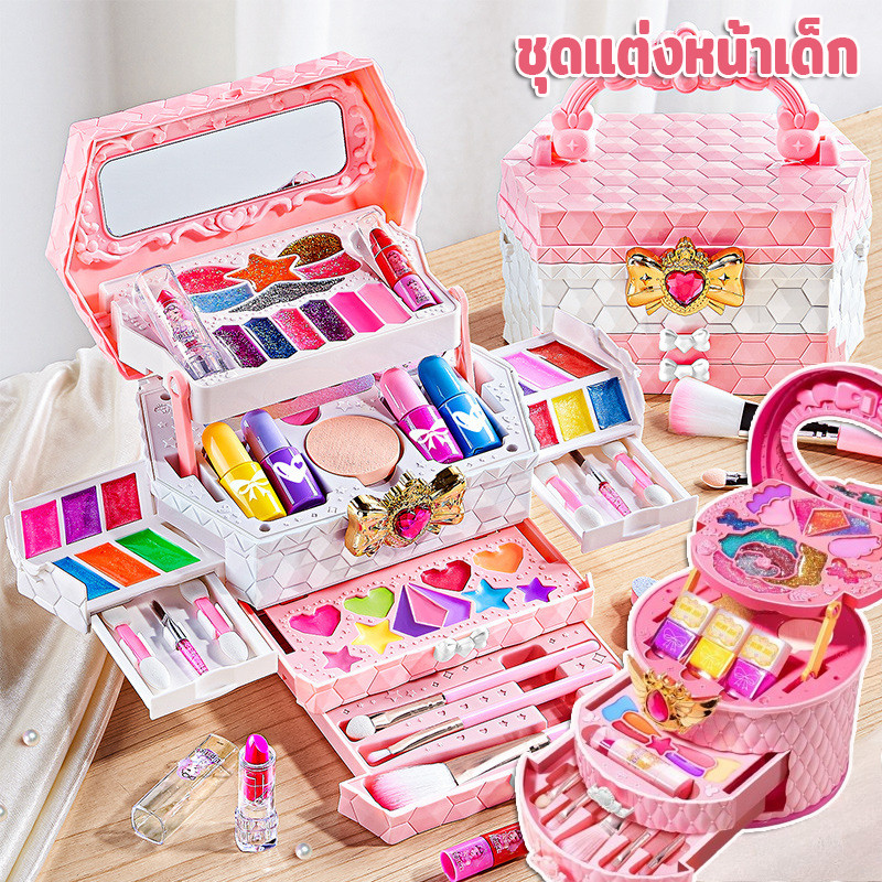 ชุดแต่งหน้าเด็ก กล่องของเล่นเครื่องสําอาง ลิปสติก อายแชโดว์ บลัช ยาทาเล็บ ของเล่นเด็ก