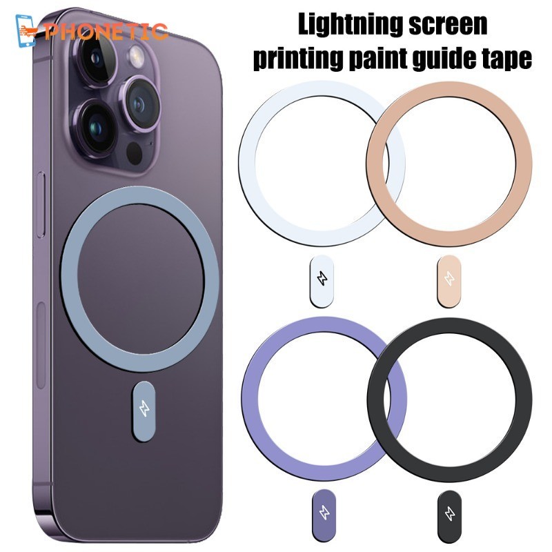 [3C&Auto]แหวนแม่เหล็กสากลสําหรับ iPhone 12/13/14 Series | สติ๊กเกอร์โลหะพร้อมคู่มือป้องกันหน้าจอตัวเลือก 5 สี | ชุดเครื่องมือจัดตําแหน่งขนาด 55 มม ที่มีความแม่นยํา