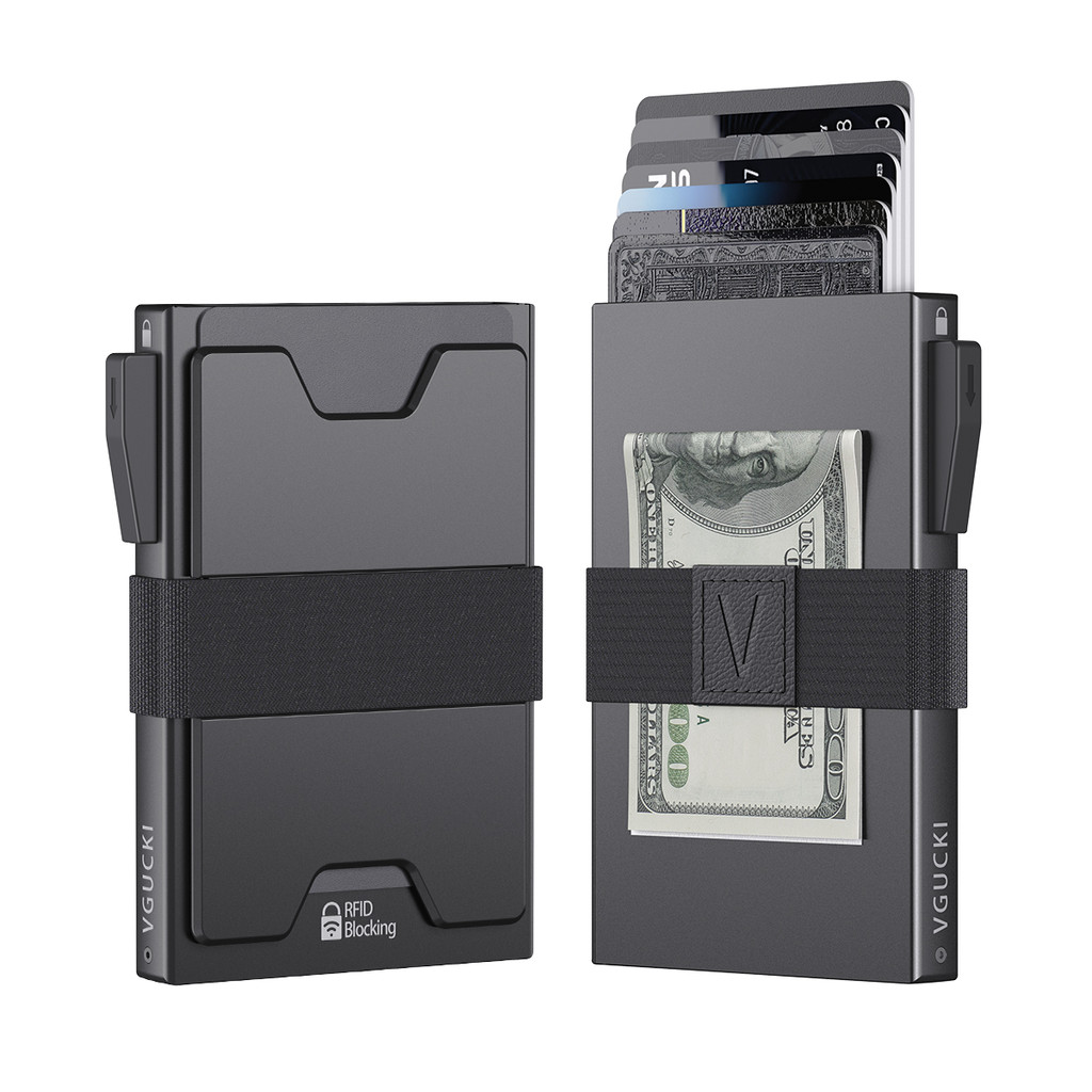 Slim Alu Card Holder for Men, Backplate ขยายทนทาน, RFID Blocking Minimalist Metal Pop Up Wallet, ถือการ์ด 14 + เงินสด