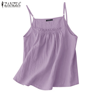 ZANZEA ซานเซีย ผู้หญิงสีทึบฤดูร้อนสบายๆจีบนัวเนียถังผ้าฝ้ายส…
