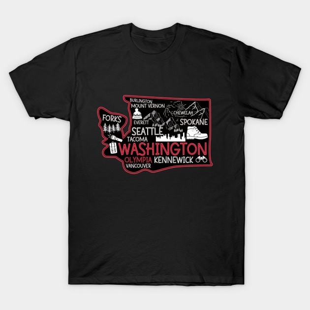 เสื้อยืด Vintage Washington Olympia Cute Map Tacoma Kennewick Forks Spokane cute travel design
