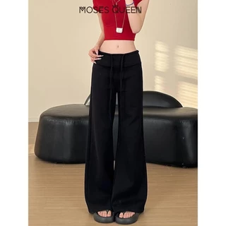 MOSESQUEEN สเปซ คอทเทน กางเกงลําลองหลวม 2025 ฤดูร้อนใหม่กางเกงขากว้างเอวสูง เช็ดพื้น ชั้นสบาย #62984