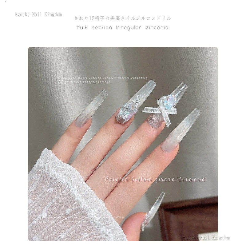 12pcs เพทาย รูปร่างพิเศษหลายส่วนแหลมด้านล่างเล็บเครื่องประ รูปที่ 3