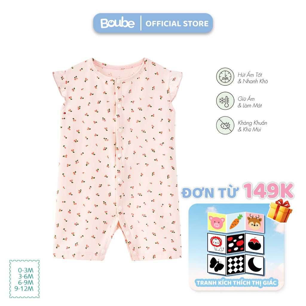 บอดี้สูทกระดุมตรง บอดี้สูทลายเชอร์รี่ สําหรับเด็กทารกแรกเกิดผู้หญิง โบube ผ้าคอตตอนออร์แกนิก