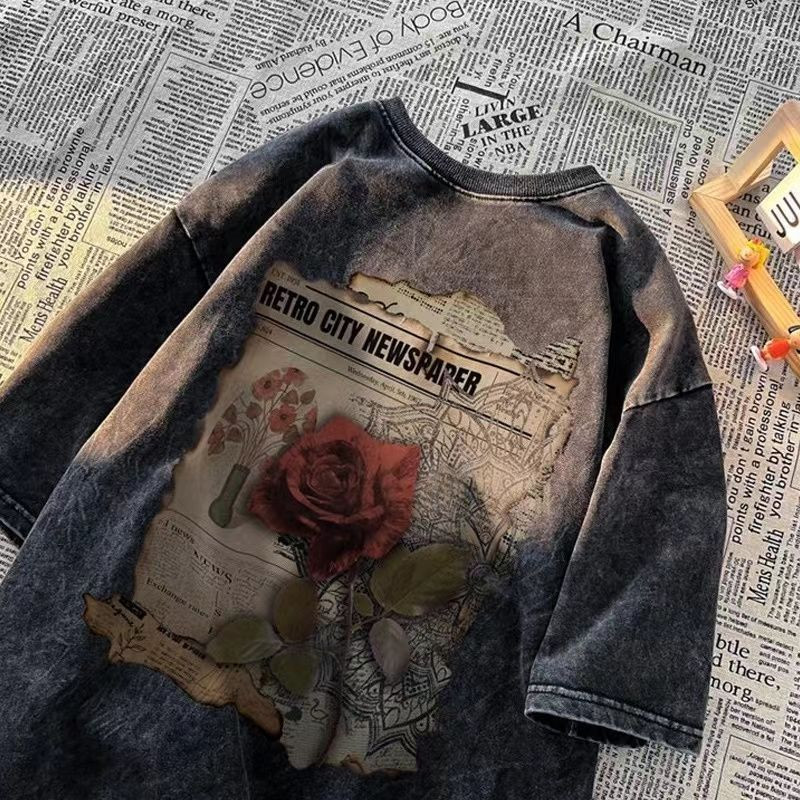 เสื้อวินเทจ เสื้อ baby tee Top.street t shirt mickey mouse ลายการ์ตูนน่ารักหลวม เสื้อยืด oversize คอกลม ทรงหลวม ใส่สบาย วินเทจ unisex เสื้อ 2XLดำ - รูปที่ 5