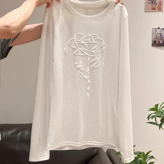 Camellia Top เสื้อแขนยาวผู้หญิง High-End Thin All-Match สีขาว