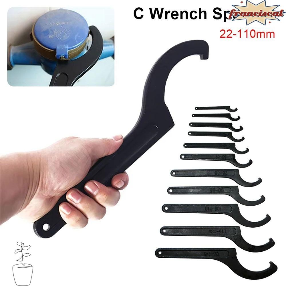 FRANCISCAL 1 ชิ้นประแจขดลวด, 22-110 มิลลิเมตรเหล็กเกลียว Spanner เครื่องมือ, Pre โหลด Hook Universal C Spanner สําหรับฝาครอบมิเตอร์น้ํา