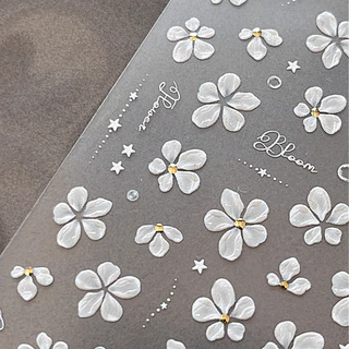 Jelly Five-Petal Flower Nails Sticker 2025 สไตล์ใหม่คริสตัลไม่สม่ําเสมอเพชรดอกไม้สีขาวกาวตกแต่งเล็บ