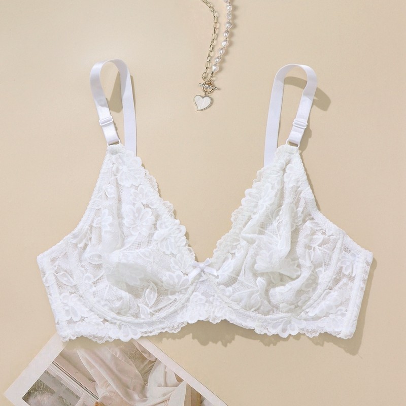 Softrhyme ผู้หญิงขนาดใหญ่ Bra สีดําสีขาวดอกไม้ลูกไม้ชุดชั้นในลวด Ultra Thin Breathable ชุดชั้นใน 38D 40D 42D 44D 40C 42C 44C เต็มถ้วย