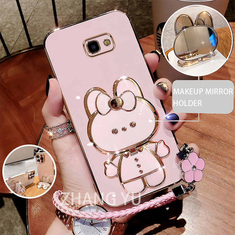 สําหรับ Samsung J7 Prime J4 Plus J4 Prime J5PRIME เคสโทรศัพท์ TPU 3D กระต่ายสเตอริโอขาตั้งกันกระแทกใหม่นุ่ม Lanyard