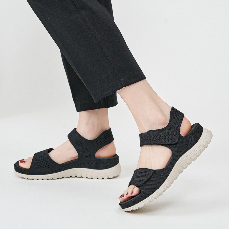 รองเท้าแตะผู้หญิงกีฬาสันทนาการ Velcro รองเท้าชายหาดพื้นหนาระบายอากาศขนาดบวก 35-42