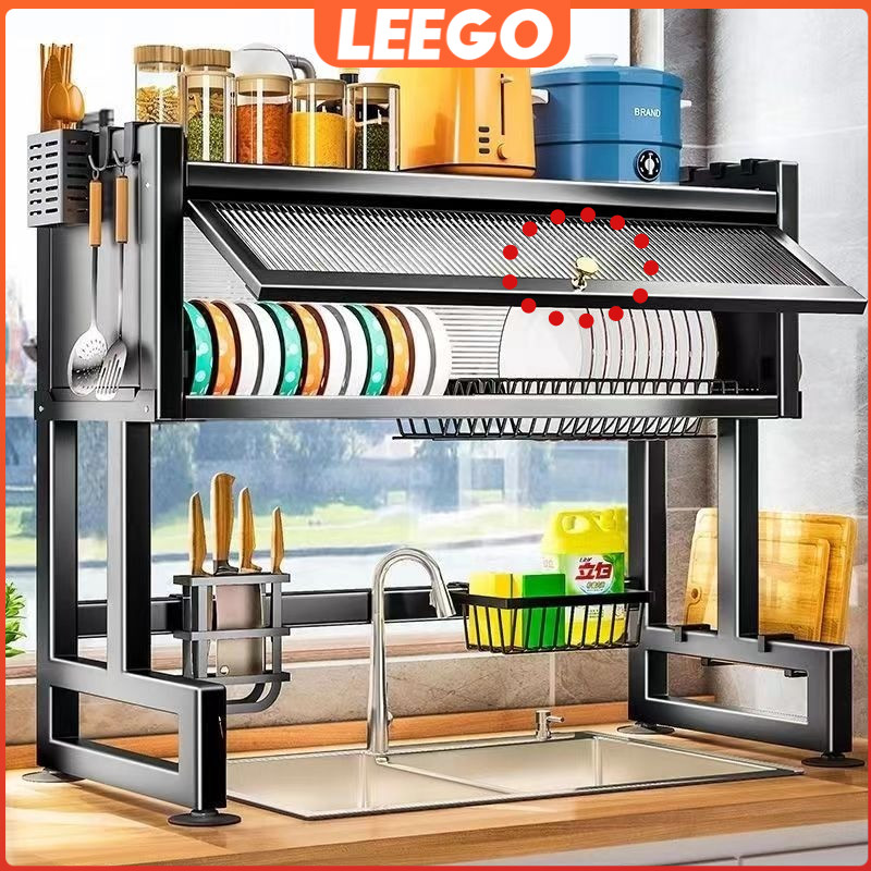 Leego ชั้นวางจาน ชั้นวางจานสแตนเลส พร้อมประตูกันฝุ่น 65/75/85/95/105ซม คร่อมอ่างล้างจาน ชั้นวางของในครัว bowl rack ชั้นวางของ