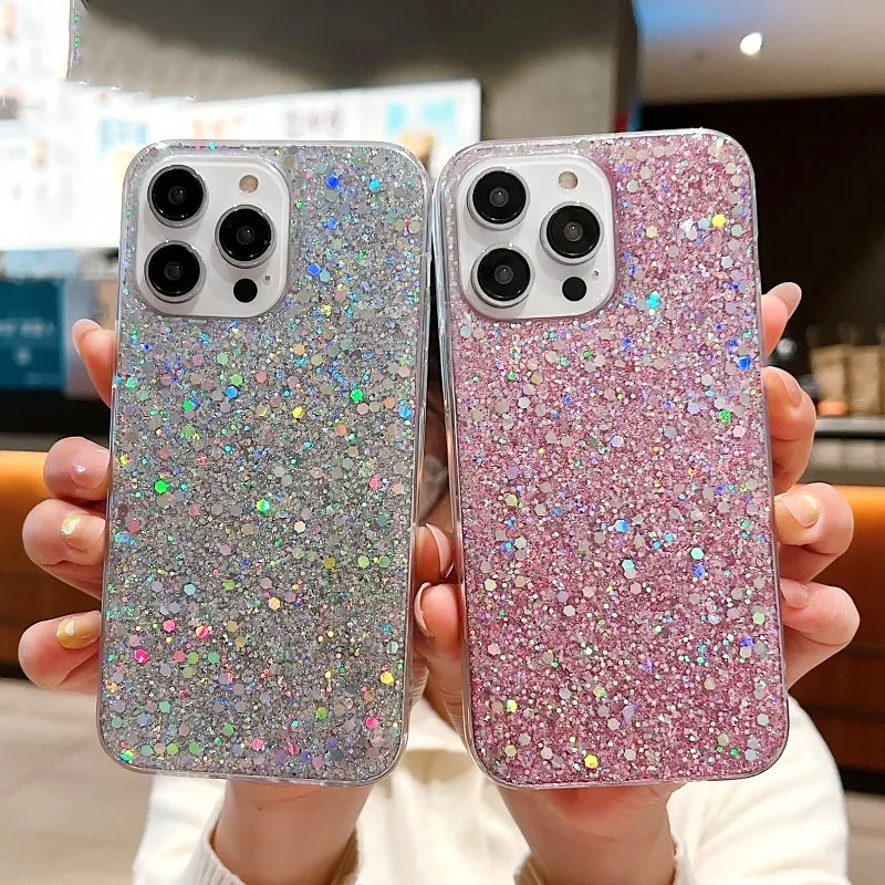 Bling Glitter เคสโทรศัพท์สําหรับ iPhone 16 15 Pro Max 14 13 12 11 Pro Max 14 Plus Shiny Sequins ฝาครอบซิลิโคนอ่อนนุ่ม