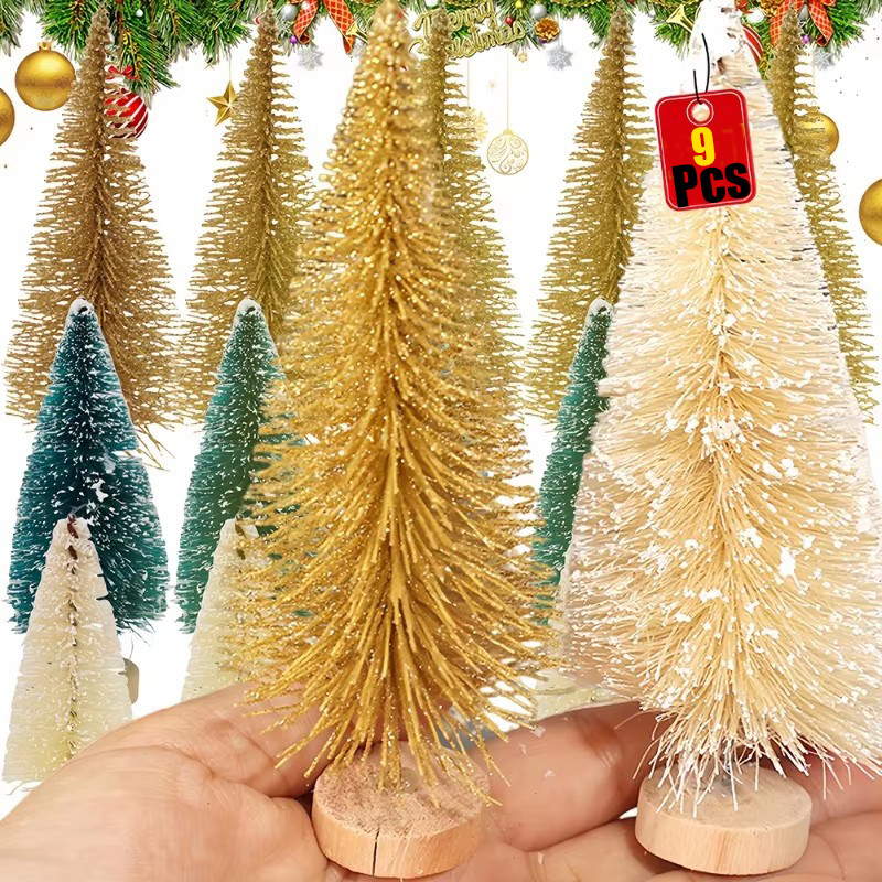 9 ชิ้น/เซ็ตคลาสสิกประดิษฐ์มินิต้นคริสต์มาส-ประณีต Xmas Pine Trees หัตถกรรมตกแต่ง-ฐานไม้-ปีใหม่วันหยุด Warm Joyful ชุด-ของขวัญเด็ก-เดสก์ท็อปเครื่องประดับ