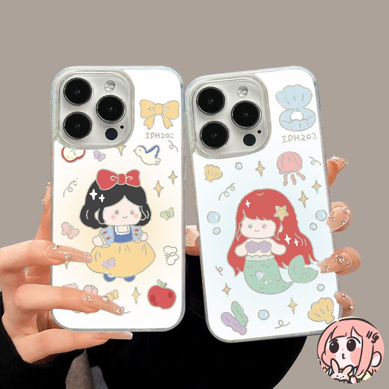 เคสลายการ์ตูนเจ้าหญิงเงือกสุดน่ารัก เข้ากันได้กับ IPhone 16 14 11 13 15 12 Pro XR X XS Plus Max 8 7 Plus SE 2020 ปิดบัง