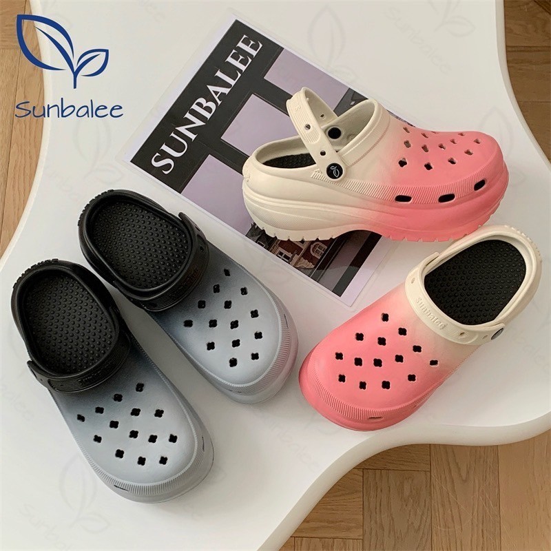 SUNBALEE 🦩 SUN8694-2T รองเท้าหัวโต ไม่มีตัวติด สีทูโทน เสริมส้น 7 CM รองเท้าผู้หญิง รัดส้น พร้อมส่ง