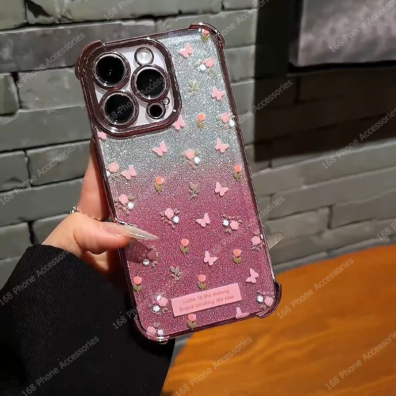เคส Vivo V40 V30 Y200 5G เคส Vivo V40 V30 Pro เคสเงาผีเสื้อเปลือกกันกระแทกพร้อมกล้องเลนส์ป้องกันโทรศัพท์หนาถุงลมนิรภัยกันกระแทกวัสดุไฟฟ้า