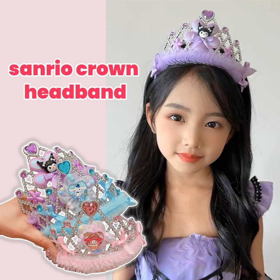 SANRIO ซานริโอ หูฟัง น่ารัก คุโรมิ ทํานอง ซินนามอนโรล สาวน้อยง่ายต่อการใช้ผมน้ําเพชรมงกุฎคาดศีรษะเด็กเจ้าหญิงมงกุฎคาดศีรษะสาว