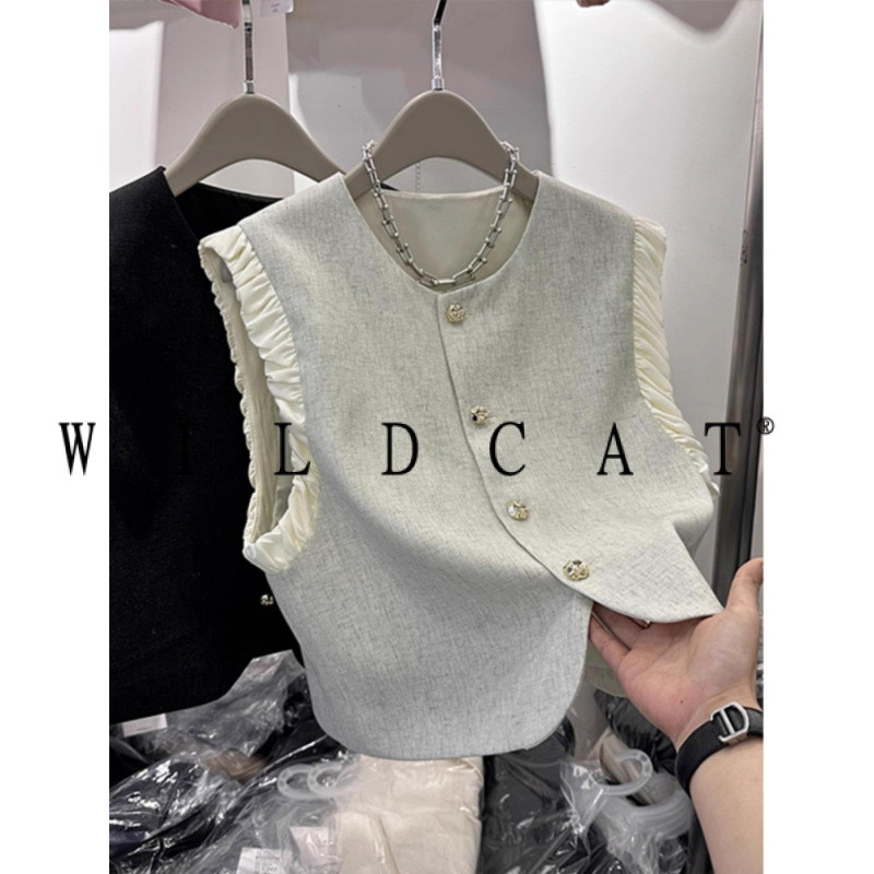 เสื้อสูทผู้หญิงฤดูใบไม้ผลิฤดูร้อนสไตล์ใหม่รุ่นกว้างการออกแบบรู้สึกเชื้อราขอบเย็บด้านนอกชั้นเสื้อกั๊กสั้น
