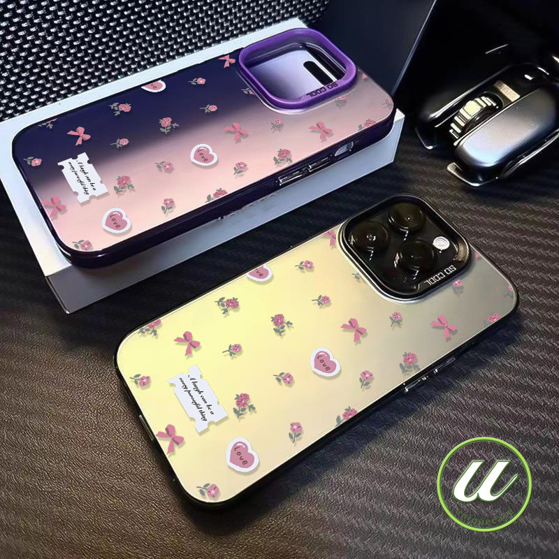 น่ารักสีชมพูดอกไม้โบว์โบว์การ์ตูนรักหัวใจเลนส์โลหะ เคส IPhone 7Plus X XR 13 12 11 14 15 Pro Max 15 7 8 14 Plus XS Max SE
