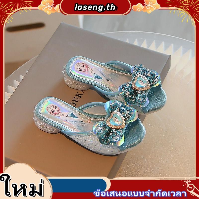 รองเท้าแตะเจ้าหญิงเอลซ่า สีฟ้า สําหรับฤดูร้อน 2024 เด็กกลาง-ใหญ่ พื้นแบน 5.20 #