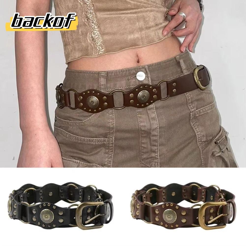 Backof เข็มขัดเอว, Vintage Rivet Grommet หนัง PU เอว Cinch เข็มขัด,แฟชั่นกว้าง y2k Gothic Steampunk เข็มขัดผู้หญิงสุภาพสตรี