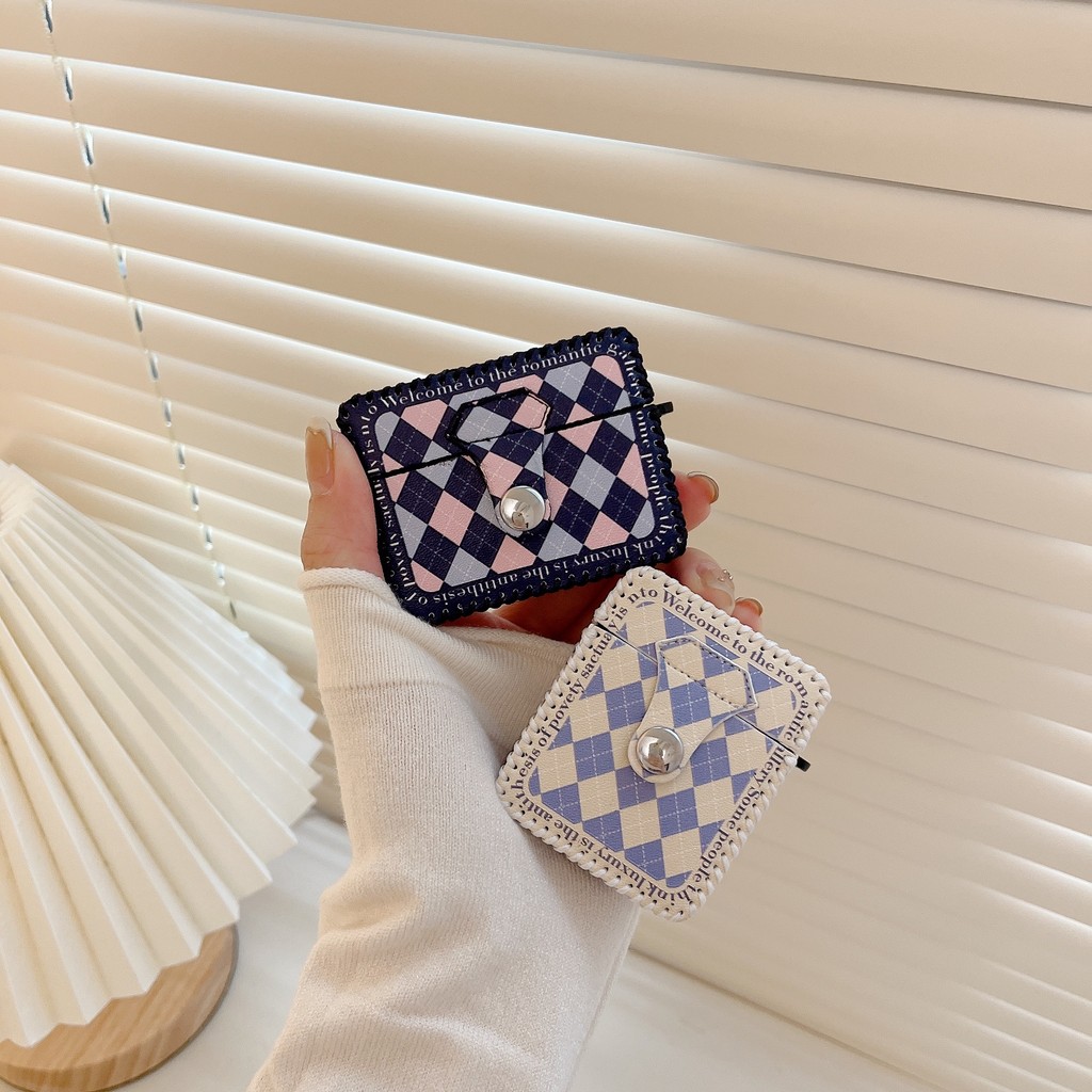 หนังนุ่มสแควร์กรณีขนมเปียกปูนตาข่ายรูปแบบสําหรับ แอร์พอด AIRPODS 4 PRO2 1/2/3 ปลอกเปลือกป้องกันอุปกร