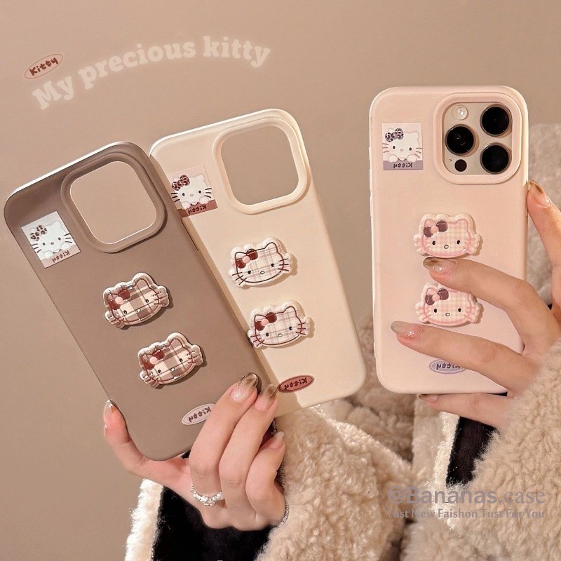 Iphone 16 15 14 13 12 11 Pro Max X Xr Xs Max 7 8 6 6s Plusเคสโทรศัพท์Ins 3D DIY Warm Grid KT Catนุ่มปกหลัง