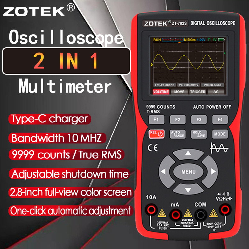 ZOYI ZT-702S ดิจิตอลออสซิลโลสโคป 2-in-1 48MSa / s 10MHz 9999 นับ  ความต้านทานดิจิตอลมัลติมิเตอร์ Osc