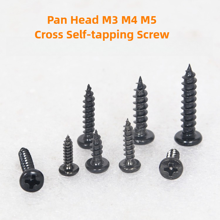 10 ชิ้นเหล็กคาร์บอนสีดํา Cross Phillips รอบ Pan Head Self Tapping สกรูสําหรับลําโพงทวีตเตอร์เฟอร์นิเจอร์ M3 M3.5 M4 M5