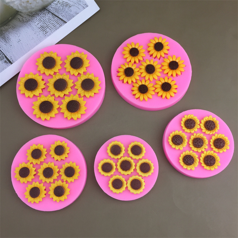 ดอกทานตะวัน Stamen Daisy แม่พิมพ์ซิลิโคน Sunflower Fondant แม่พิมพ์เครื่องมือตกแต่งเค้ก Cupcake Topper ช็อกโกแลต Candy Clay Moulds