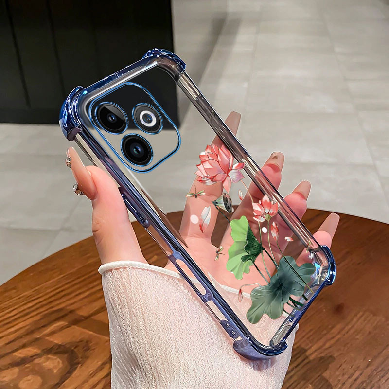 ดอกไม้โลตัสเคส INFINIX itel A70 spark 10c เคสโทรศัพท์ซิลิโคนสี่มุมเคสใส HH