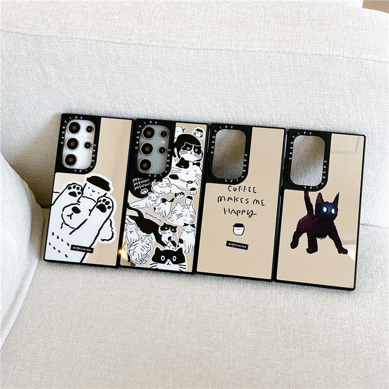 เคสโทรศัพท์ Samsung Galaxy S23 S24 S25 Ultra คุณภาพสูง CASETiFY Puppies Love Coffee Black Cat เอฟเฟกต์ดูดแม่เหล็ก ปลอกกระจกกันกระแทก ฝาครอบป้องกันโทรศัพท์