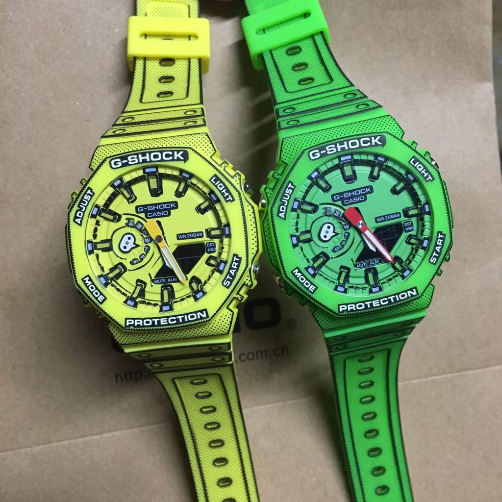 GA-2100MNG-2A การ์ตูนการ์ตูนสีเหลืองนาฬิกากีฬา unisex GA-2100 แฟชั่นเรซิ่นสายนาฬิกา w156