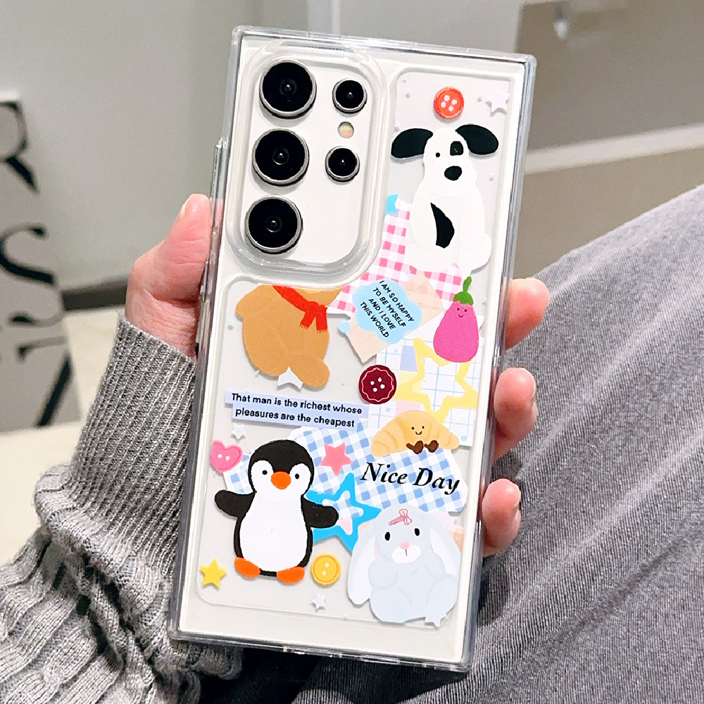 SAMSUNG การ์ตูน JellyCat Penguinโปร่งใสเคสโทรศัพท์สําหรับSamsung S25 S24 Ultra S23 Plus S22 S21 FE A50s A30s A54 A53 A12/M12 A04e A23 Dropทนป้องกันสิ่งสกปรกHard TPUโทรศัพท์ปกหลัง