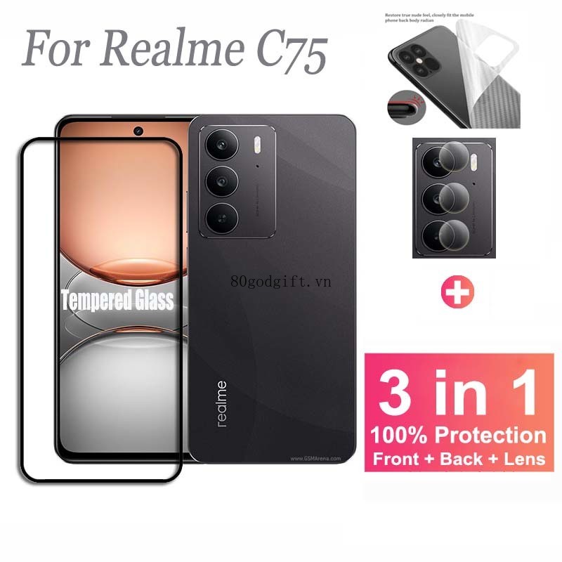 3 in 1 ฟิล์ม Realme C75 กระจกนิรภัยป้องกันหน้าจอ ฟิล์ม สำหรับ Realme C75 C67 C65 C63 C61 C55 C53 C51