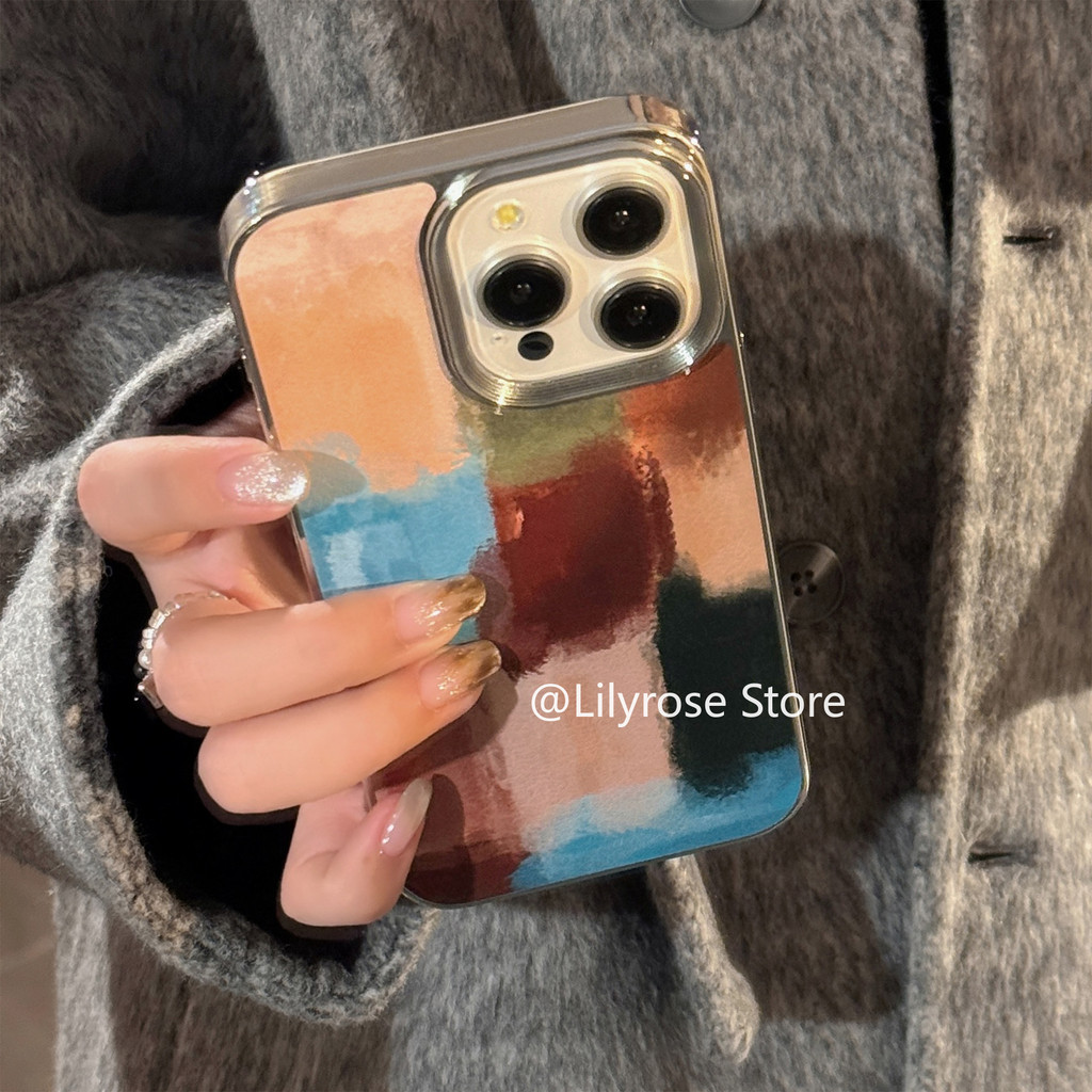 Minimalism Casing iPhone 11 12 13 14 15 16 Pro Max เคส iPhone 16Plus สีชมพูสีน้ําตาลลายสก๊อต Montage