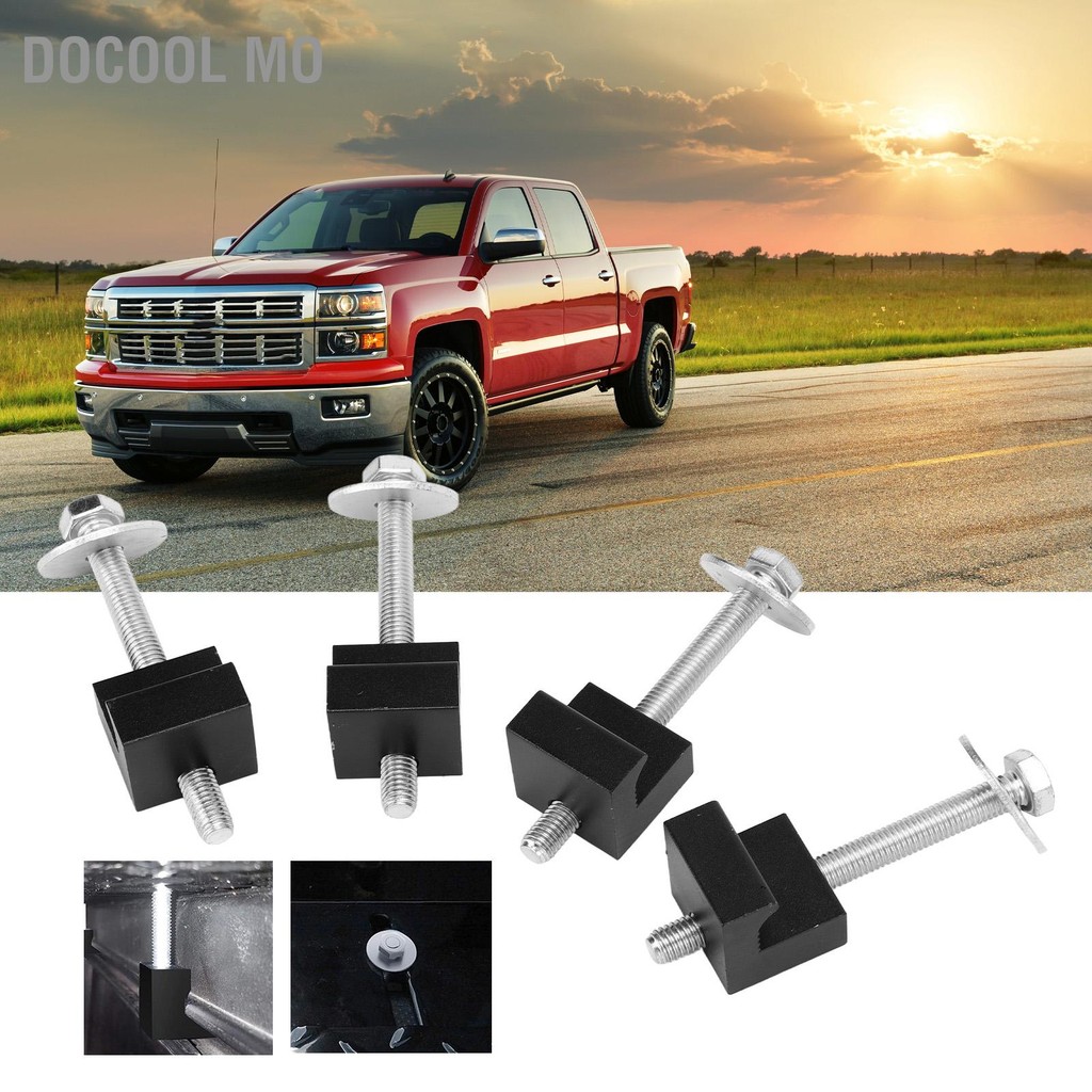 Docool Mo 4PCS Tool Box Tie Down Tether J Hooks Aluminium Alloy Black Universal for Pickup Truck