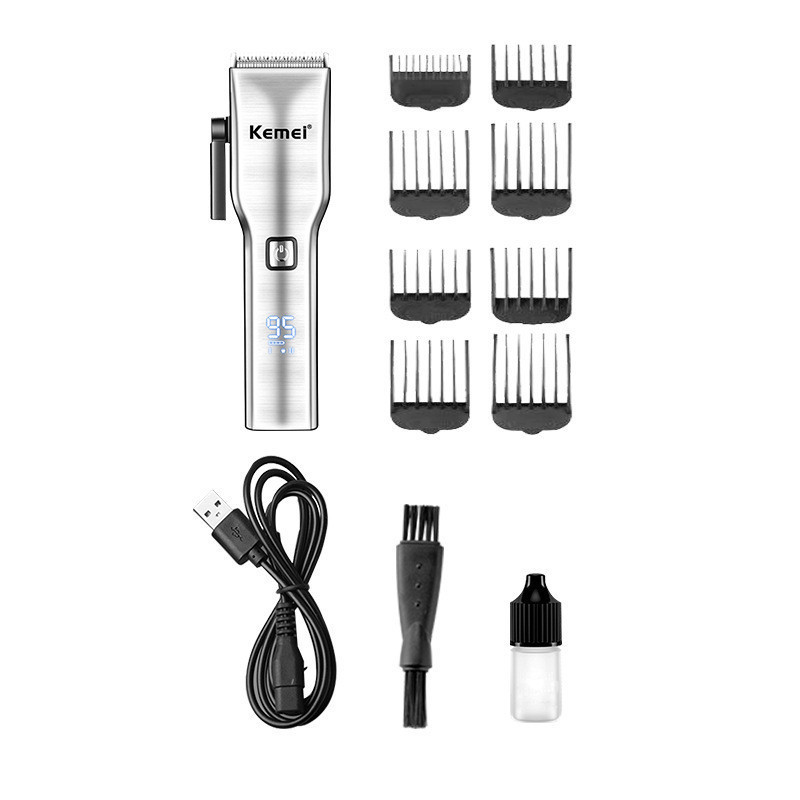 Kemei Professional กรรไกรไฟฟ้า KM-6050 ใหม่อัตโนมัติบด LCD Digital Display USB Hair Clipper