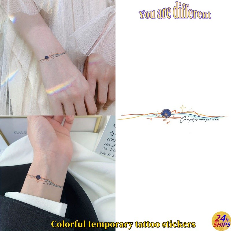 รอยสักลายดาวเคราะห์สีฟ้าสาวเซ็กซี่ข้อมือสักสติกเกอร์รอยสักกันน้ําติดทนนาน7วันสติกเกอร์ผิวรอยสักปลอมชั่วคราว