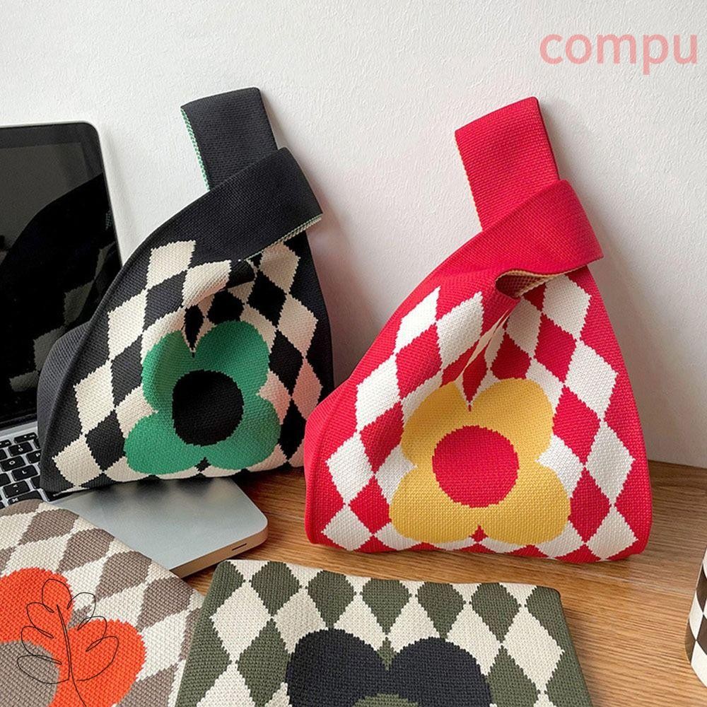 Compu กระเป๋าถือถักกระเป๋าช้อปปิ้งแบบใช้ซ้ําได้ Niche Design กระเป๋าสะพายไหล่ผู้หญิงกระเป๋าสะพายข้าง